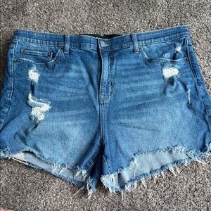 torrid Blue Distressed High-Rise Jean Shorts
